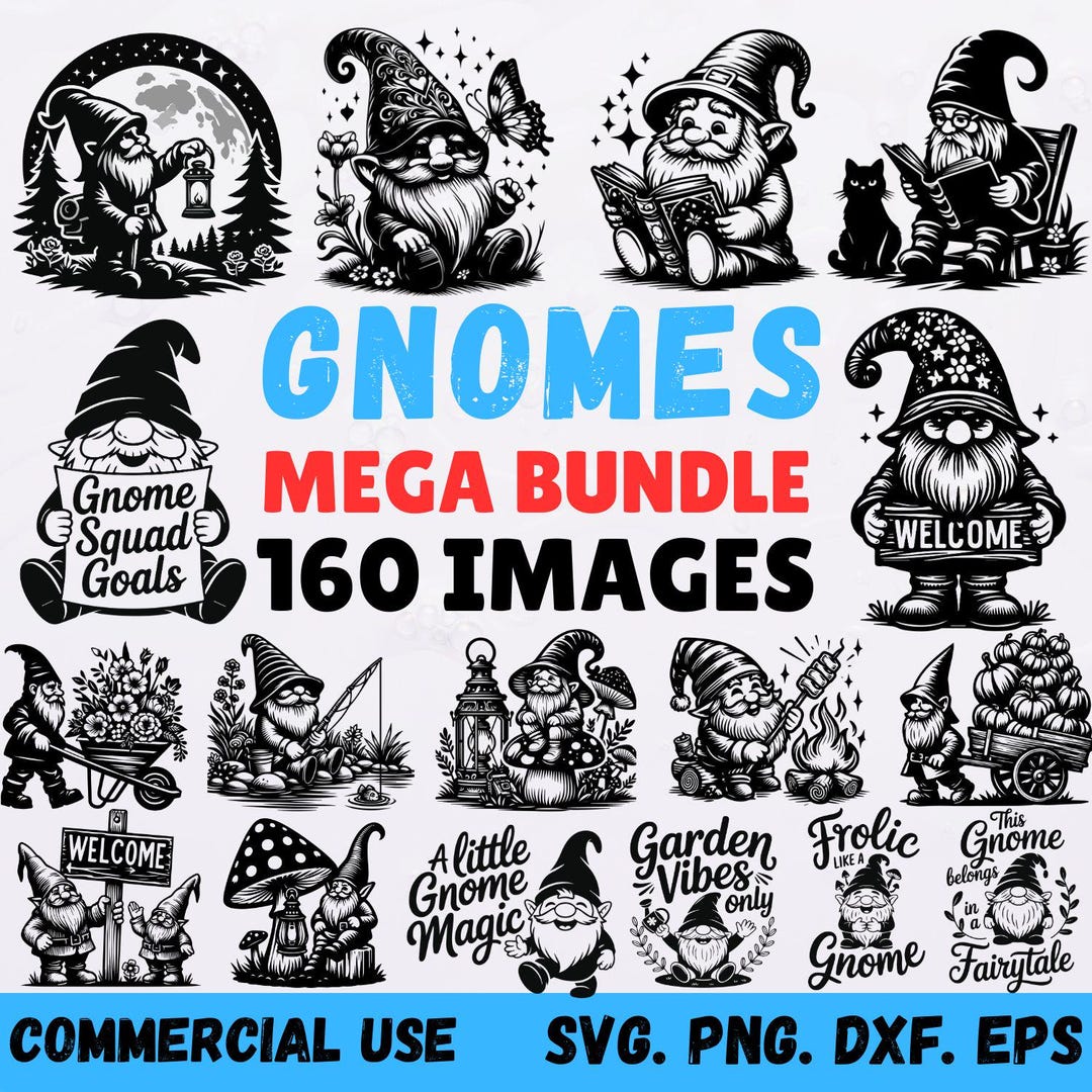 Whimsical Gnome Mega Bundle 160 SVG Files Cute Garden Gnome Clipart ...