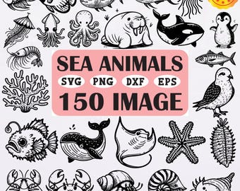 Meerestiere SVG Bundle: 150 Meerestiere Clipart für Cricut