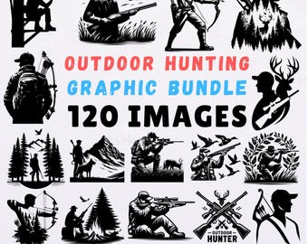 Outdoor Hunting Graphic Bundle 120 Images Hunter Silhouette Archery Rifle Wildlife Clipart Set