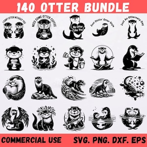 140 söta utter SVG-paket png-filer för Cricut och Silhouette Crafts, utter Clipart digital nedladdning, roliga djurvektorpaket