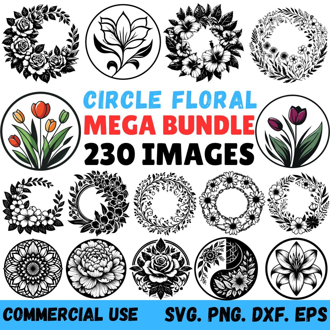 Circle Floral Mega Bundle SVG | 230 Floral Wreaths and Flower Circle ...