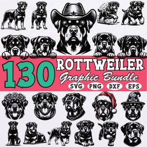 130 Rottweiler svg Bundle for Cricut and Sublimation Designs – Rottweiler Clipart Set for T-Shirts Mugs Stickers Crafts