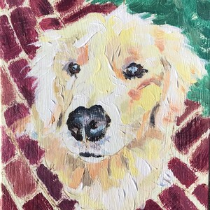 Pet portraits from your photo or mine;  Acrylic on Wood. Your pets name and breed can be hand painted on the sides of the block.