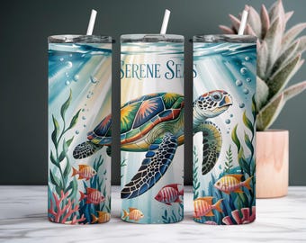 Sea Turtle Tumbler Wrap: Underwater Ocean Design (Digital Download)