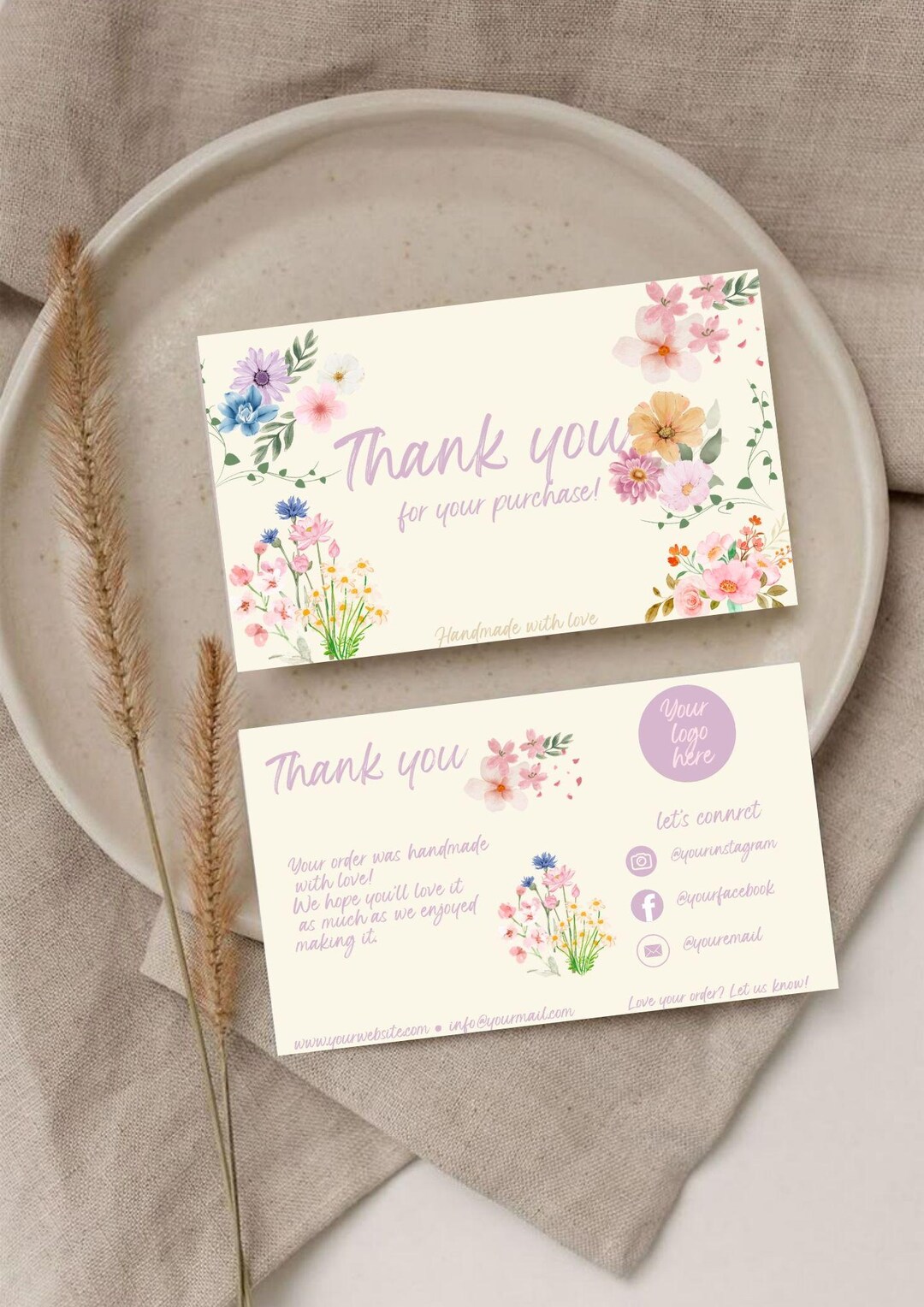 Small Business Thank You Card Template: Floral Canva Insert (5.5 X 4.25 ...
