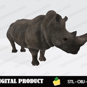 Rhino 3D Model STL OBJ 3MF, Realistic Rhinoceros Figure for 3D Printing, Wildlife Animal Model for DIY Crafts, Collectibles, Home Decoration