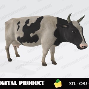 Dairy Cow 3D Model STL OBJ 3MF, Farm Animal Figurine, Printable Livestock Sculpture, Realistic Cow Statue for 3D Printing Decor and Gifts