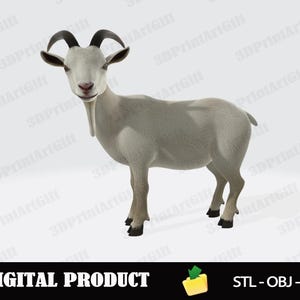 White Goat 3D Model for Printing, Realistic Goat Animal Figure STL File Download, Ready to Print Stl Obj Glb Format