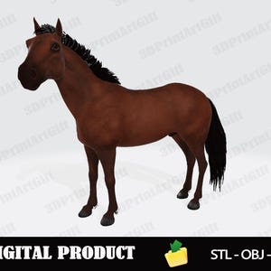 Red Horse 3D-model STL OBJ 3mf, afdrukbaar paard beeldje digitale download, boerderijdieren 3D-afdrukbestand, DIY speelgoed miniatuur standbeeld decor Stl