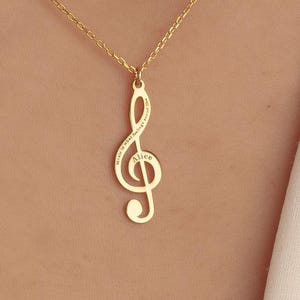 Gold Treble Clef Necklace&Personalized 925 Sterling Silver Music Note Pendant with Name, Elegant Music Jewelry Mum Day Gift for Musicians