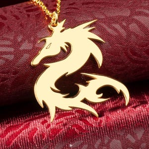 Gold Dragon Necklace&Chinese Dragon Pendant, Dragon Powerful Magic Gold, Chinese Mythology Charm, Fantasy Dragon Jewelry Best Gift For Him