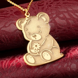 Teddy Bear Gold Necklace, Cute Bear Pendant Gift for Kids&Her, Baby Shower Gifts Silver, Minimalist Animal Jewelry, Christmas Best Gift Idea