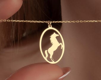 Sterling Silver Horse Necklace: Equestrian Pendant, Gold/Rose Gold Options