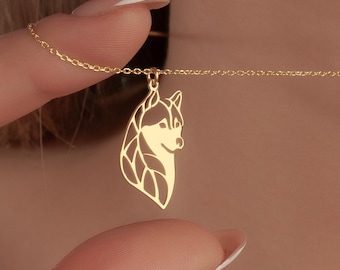 Husky Necklace: Sterling Silver 14K Gold Plated Dog Animal Pendant