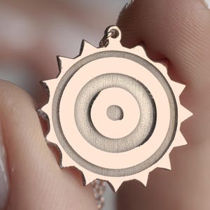 Sunburst Target Necklace, Sterling Silver Sun Star Charm Pendant, Geometric Solar Symbol Jewelry, 14”-22” Adjustable, Best Gift for Her-Him