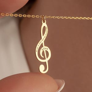 Personalized Gold Treble Clef Necklace: Sterling Silver Music Jewelry