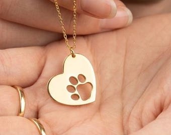 Heart Paw Print Necklace: Gold Plated Personalized Pet Memorial Jewelry