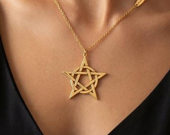 Pentagramm-Halskette: Geometrischer Anhänger aus Sterlingsilber, vergoldet, mit Wicca- und heidnischer Pentagramm-Motiv