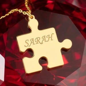Collar personalizado con pieza de rompecabezas: chapado en oro, concienciación sobre el autismo, colgante "Eres mi pieza perdida".