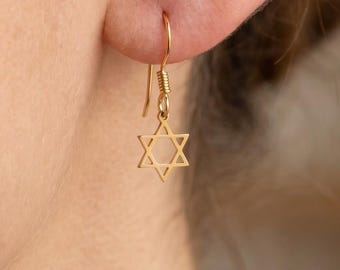 Boucles d'oreilles étoile de David • Argent sterling 925, or 14 carats, pendentifs Magen David