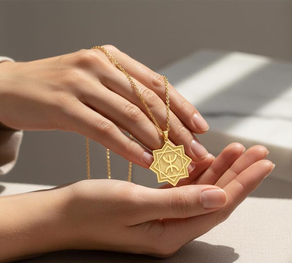 Berber Freedom Symbol Necklace: Gold Plated Amazigh Star Sterling Silver Pendant