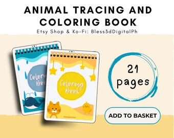 Dibujos de animales para colorear e imprimir: Actividad de calco y desarrollo del lenguaje (21 páginas)