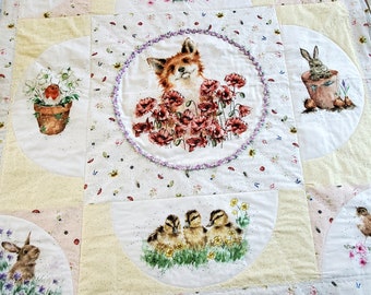 Gender Neutral Baby Quilt with Flannel Back - Sweet Baby Animals