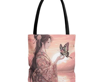 Butterflies of the World Ukiyoe Series No.26,  Tote Bag - Elegant Floral Butterfly Print, Nature Lover Gift, Eco-Friendly Shopping Bag.