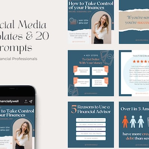 Editable Canva Social Media Templates for Financial Planners + 20 Post Prompts | Finance Coach Instagram Templates