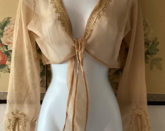 Y2K Silk Blouse Silk Chiffon Sequin Tie Top