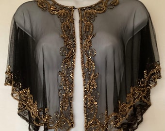 Beaded Gold and Black Shoulder Wrap