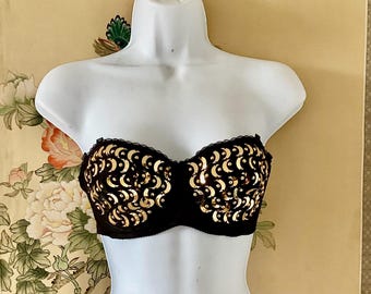 Gelmart Vintage Black with gold Moon Decorated Bra