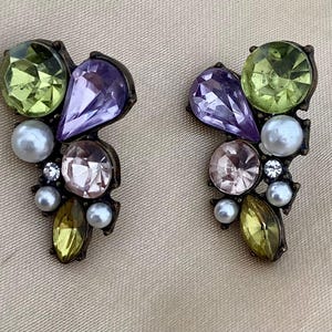 Vintage Beautiful Coloured  Stone  Grape Shape Stud Earrings