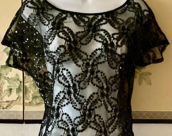 Sparkling Vintage Sequin Sheer Evening Top