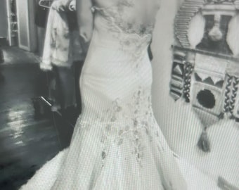Silk Vintage Pearls and silver Beaded Long Gown