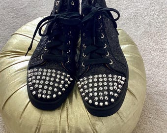 Zapatillas Christian Louboutin Silver Spike Black Sparkling