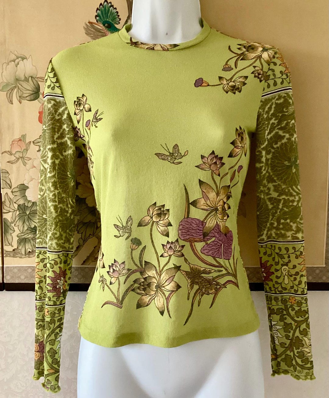 Italian Top Vintage Green Floral Italian Top - Etsy