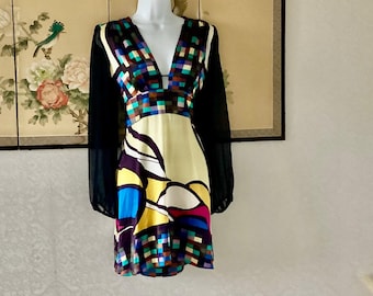 Silk Flamboyant Multicolored Sheer Sleeved Dress