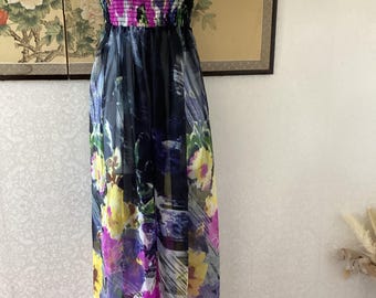 Vintage Sheer Floral Elasticated Top Beach Dress