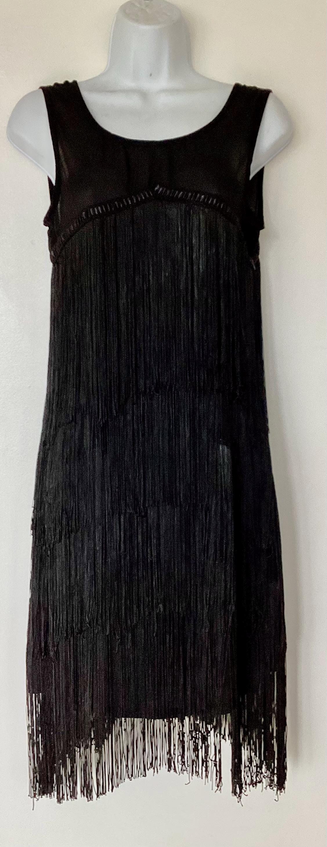 black dresses tight Pliss' Velvet Fringed Dress in Nero