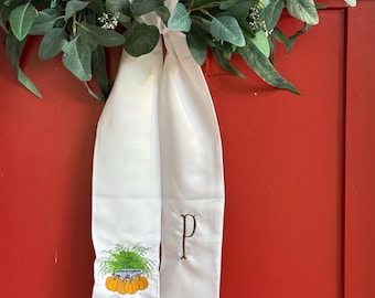 Personalized Fall Chinoiserie Inspired Embroidered Wreath Sash