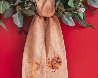 Personalized Burlap Embroidered Wreath Sash with Thanksgiving Design