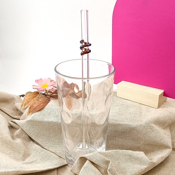 Reusable Glass Straw, Coil Decorated, Straws for Drinking Glasses, Plastic Free Gifts, Sustainable Living