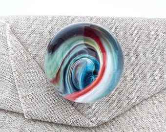 Vortex Orb Marble Red and Blue Handmade Borosilicate Collectable Art Sphere Home Decor