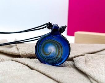 Universe Glass Pendant, Sparkling Dichroic Galaxy Necklace, Blue Jewellery for Him