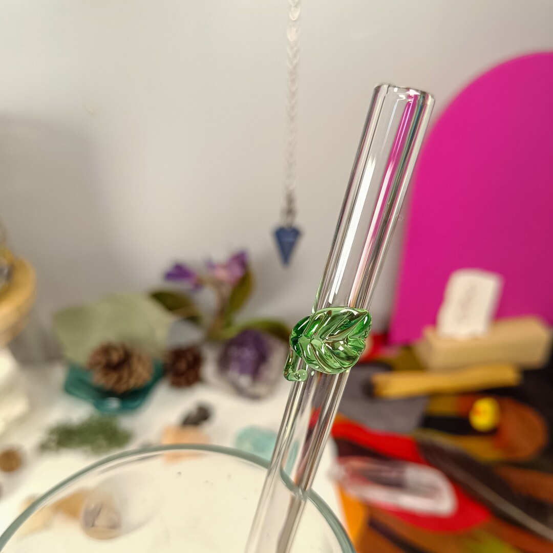Drinking Straw for Nature Lovers, Leaf Decorated Glass Reusable Straws ...