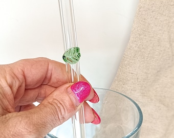 Drinking Straw for Nature Lovers, Leaf Decorated Glass Reusable Straws