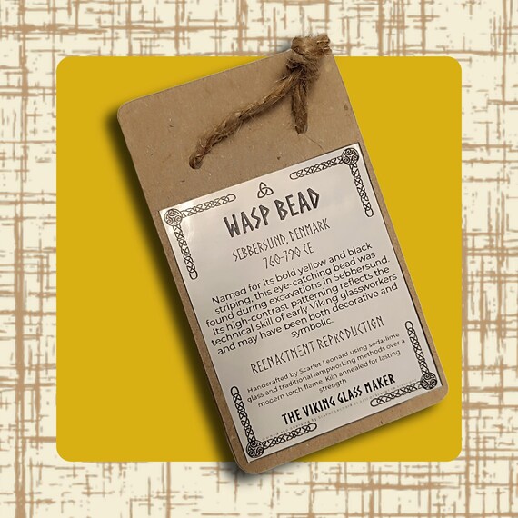 Viking Wasp Bead: Black Yellow Glass Replica, Sebbersund 760-790