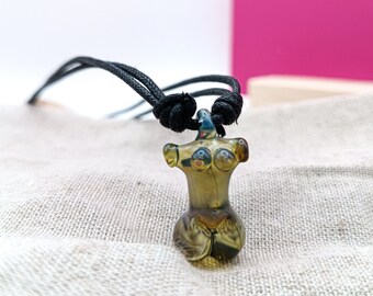 Miniature Sculpted Female Glass Goddess Necklace, Curvy Feminine  Torso Jewellery