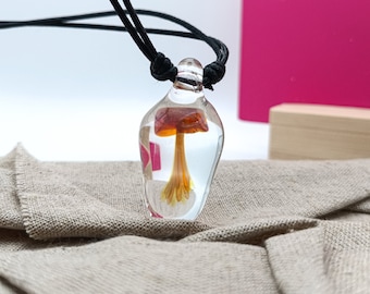 Glass Pendant Pink and Yellow Jellyfish, Under the Sea Jewellery for Marine Lovers